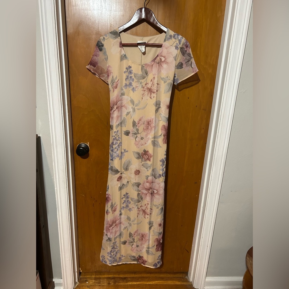 🌸 Vintage 90s Jalate Floral Tie-Back Maxi Dress M